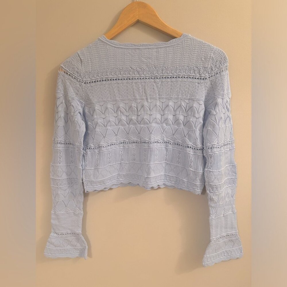 NEW LoveShackFancy Media Pointelle Scallop Cardigan in Morning Tide Blue | sz S - Picture 9 of 14